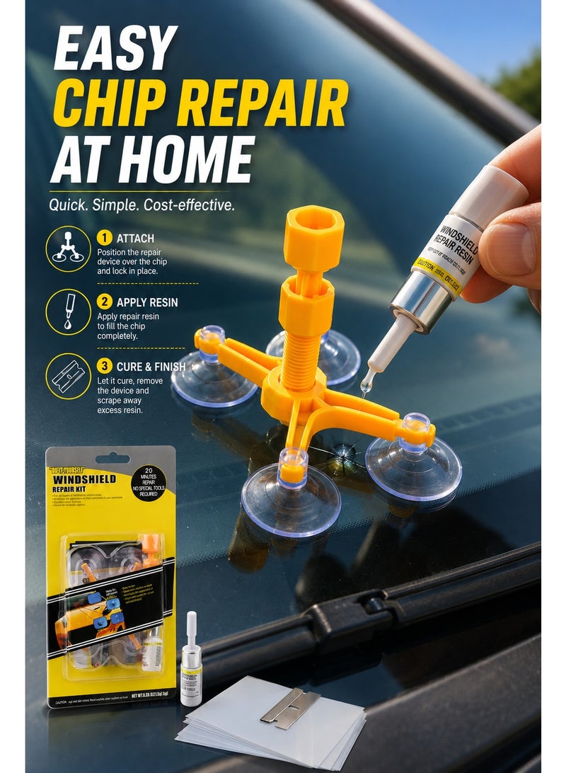 Windshield Repair Kit, DIY Car Glass Chip and Crack Repair Set with Repair Resin, Suction Repair Device, Curing Strips and Razor Blade for Laminated Windshields - Image 4