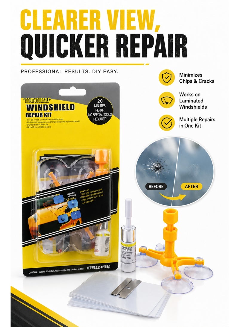 Windshield Repair Kit, DIY Car Glass Chip and Crack Repair Set with Repair Resin, Suction Repair Device, Curing Strips and Razor Blade for Laminated Windshields - Image 3