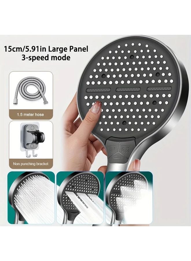 Black Handheld Shower Head Set 59 Inch Hose 3 Mode Adjustable Spray Bracket - Image 2