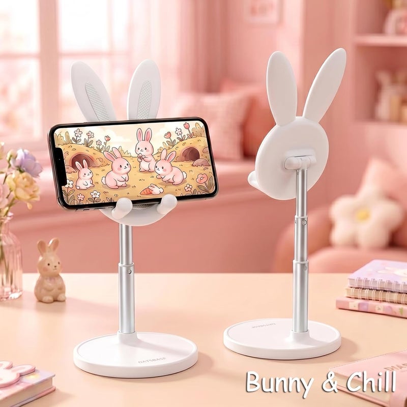 Oatsbasf Cute Cell Phone Stand, Adjustable Bunny Phone Stand for Desk, Thick Case Friendly Holder Compatible with iPhone, Kindle, iPad, Switch, All Phones (White) - Image 3