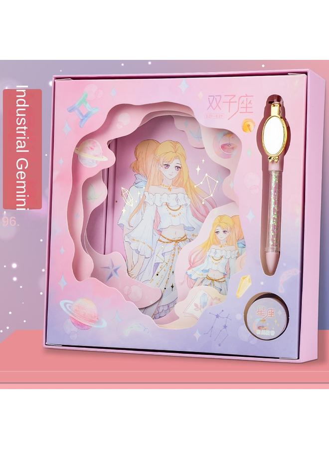 Bluejw Twelve Constellations Girl Password Book Gift Box Color Page Hand Account Book Notebook Girl Heart With Lock Diary Book Suit Study - Image 1