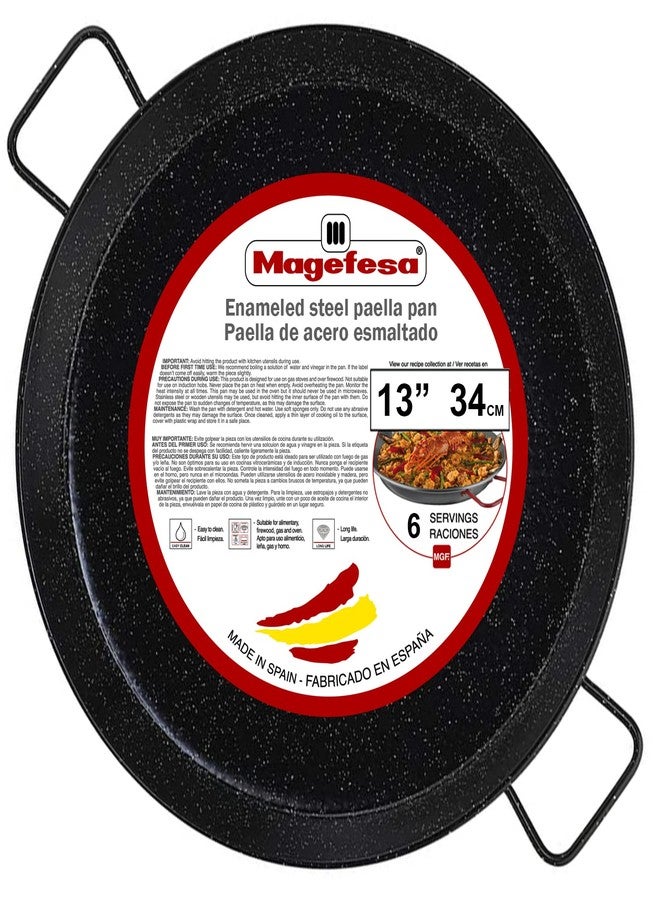 Magefesa 13.5" Enameled Steel Paella Pan - 34cm - 6 Servings, Ideal for Outdoor Cooking and Making Your Own Traditional Valencian Paella, Easy Cleaning - Image 1