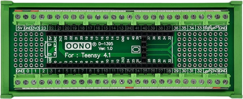 OONO Terminal Block Breakout Board Module for Teensy 4.1, DIN Rail Mount Version - Image 1