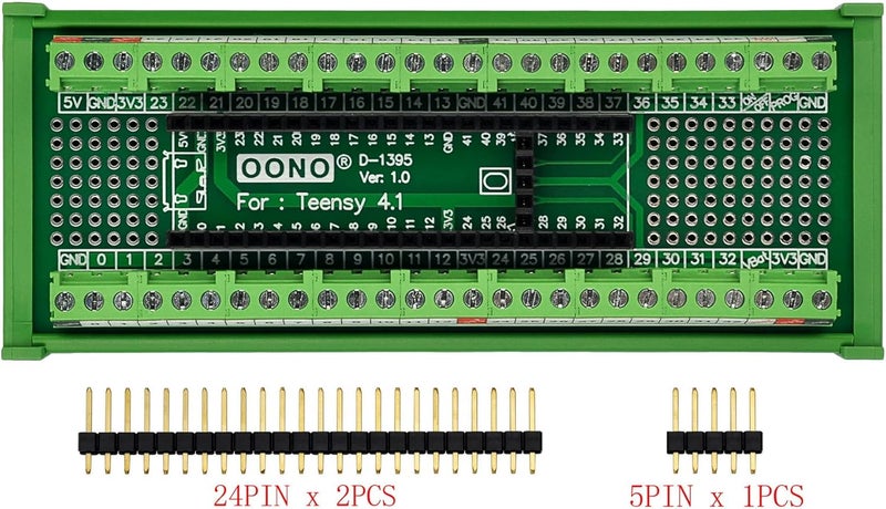 OONO Terminal Block Breakout Board Module for Teensy 4.1, DIN Rail Mount Version - Image 2