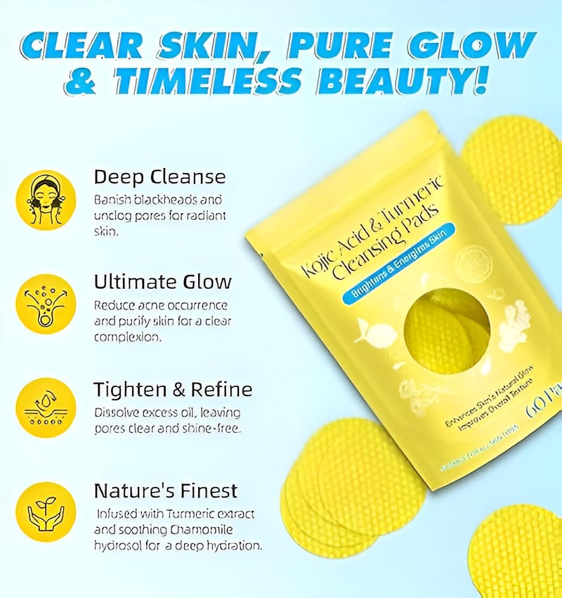DUDSCOG Kojic Acid Turmeric Cleansing Pads (60 Count) - Non-Irritating, Mild Formula to Balance Skin Oil & Hydration for All Skin Types(60pcs) - Image 5