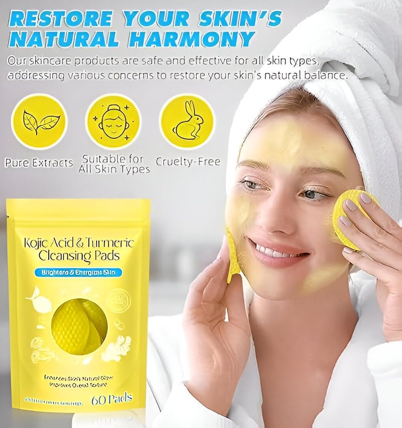 DUDSCOG Kojic Acid Turmeric Cleansing Pads (60 Count) - Non-Irritating, Mild Formula to Balance Skin Oil & Hydration for All Skin Types(60pcs) - Image 2