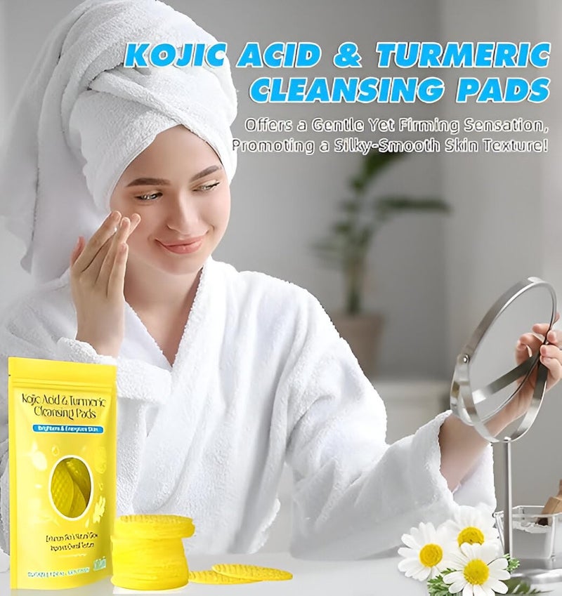 DUDSCOG Kojic Acid Turmeric Cleansing Pads (60 Count) - Non-Irritating, Mild Formula to Balance Skin Oil & Hydration for All Skin Types(60pcs) - Image 4