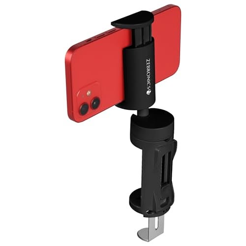 Zebronics Lightweight 360° Rotatable Mobile Holder, Upto 6.9 inches, Multi Angle Adjustment, Universal Clamp, Compact, Foldable, Compatible with Mobile (MS90, Black) - Image 1
