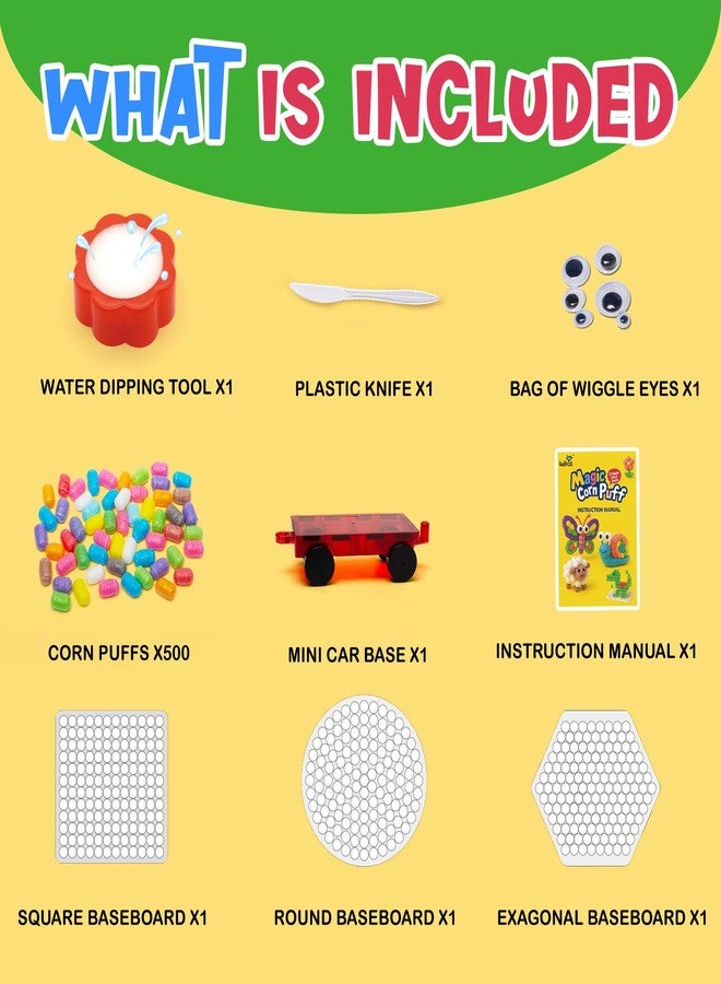 Kiditos مجموعة بناء كيديتوس ماجيك باف كورن - حرفة ثلاثية الأبعاد ملونة للأطفال، مجموعة فنون افعلها بنفسك مع قطع ذرة لاصقة، قوالب وأدوات - لعب حسي، تعليمي وخالي من الفوضى للأعمار 3 سنوات فما فوق - Image 4