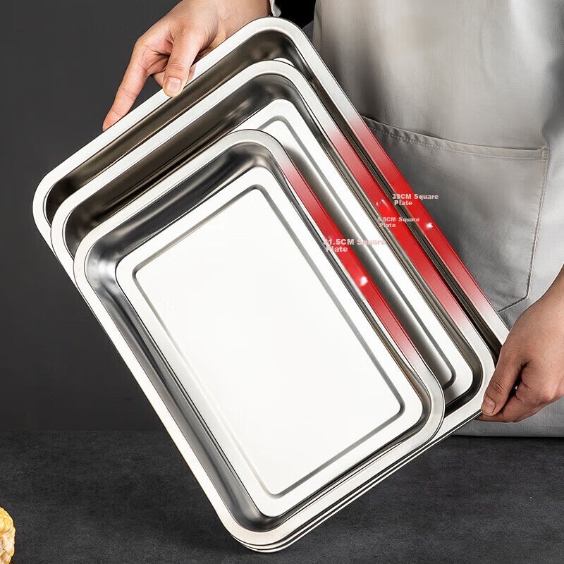 MAXCOOK 304 الفولاذ المقاوم للصدأ لوحة مربعة ، علبة تقديم مستطيلة عميقة ، مقلاة شواء 32 سم MCFT2359 - Image 4