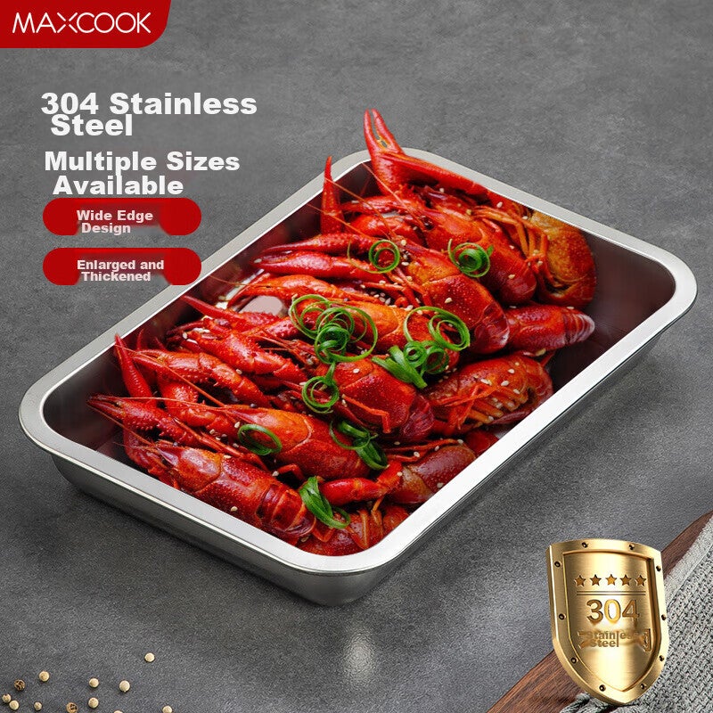 MAXCOOK 304 الفولاذ المقاوم للصدأ لوحة مربعة ، علبة تقديم مستطيلة عميقة ، مقلاة شواء 32 سم MCFT2359 - Image 1