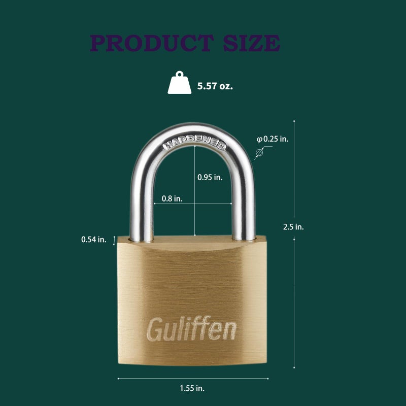 Guliffen Solid Brass Padlock With Key With 1-9/16 In. (40 Mm) Wide Lock Body Keyed Padlock For Sheds Storage Unit School Gym Locker Fence Toolbox Hasp Storage - Image 2