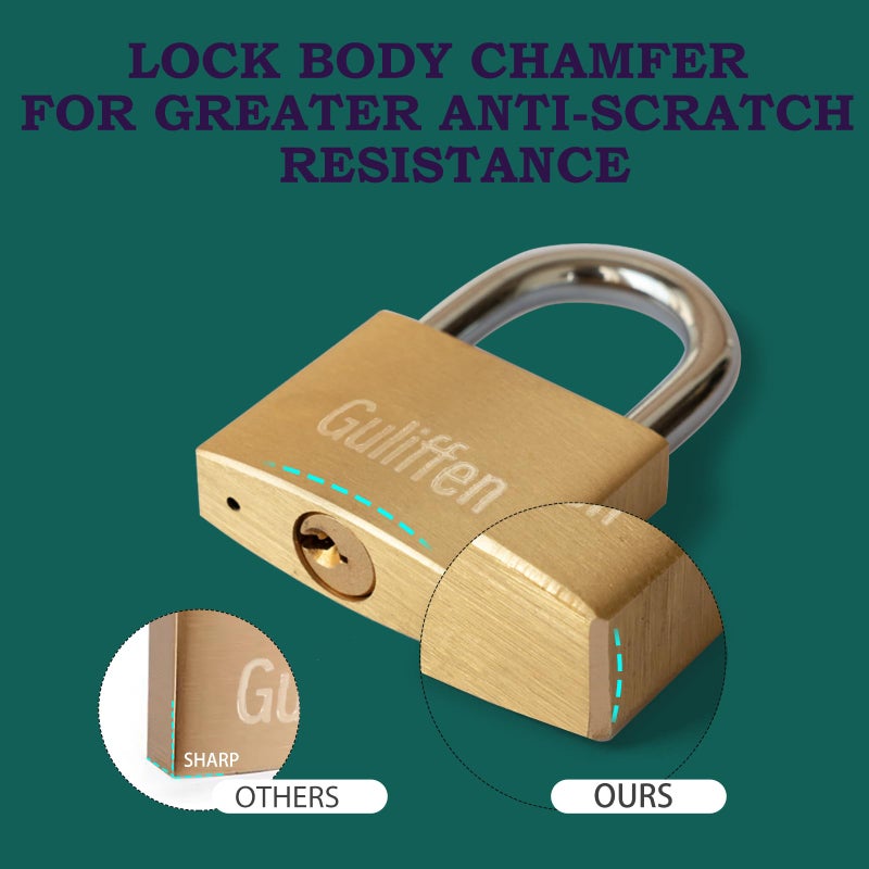 Guliffen Solid Brass Padlock With Key With 1-9/16 In. (40 Mm) Wide Lock Body Keyed Padlock For Sheds Storage Unit School Gym Locker Fence Toolbox Hasp Storage - Image 3