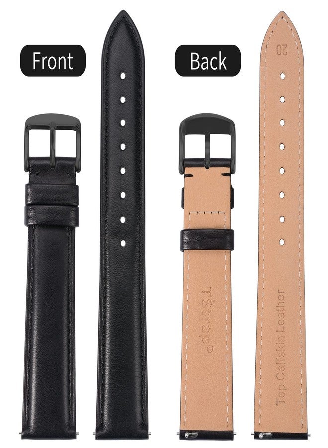 TStrap Leather Watch Straps 14mm - Soft Black Quick Release Watch Bracelet - Smart Watch Strap for Men Women Replacement - 16mm 18mm 19mm 20mm 21mm 22mm 23mm 24mm, Black Strap/Black Clasp, 14mm, strap - Image 2