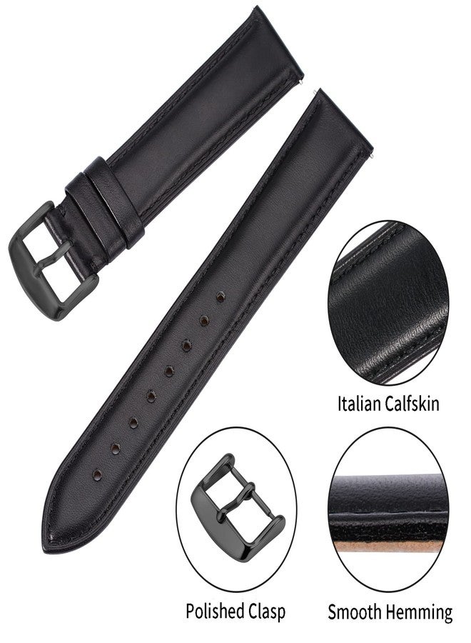 TStrap Leather Watch Straps 14mm - Soft Black Quick Release Watch Bracelet - Smart Watch Strap for Men Women Replacement - 16mm 18mm 19mm 20mm 21mm 22mm 23mm 24mm, Black Strap/Black Clasp, 14mm, strap - Image 4