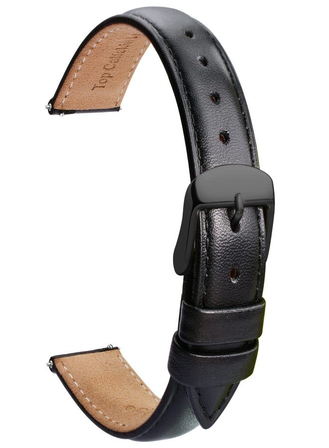 TStrap Leather Watch Straps 14mm - Soft Black Quick Release Watch Bracelet - Smart Watch Strap for Men Women Replacement - 16mm 18mm 19mm 20mm 21mm 22mm 23mm 24mm, Black Strap/Black Clasp, 14mm, strap - Image 1
