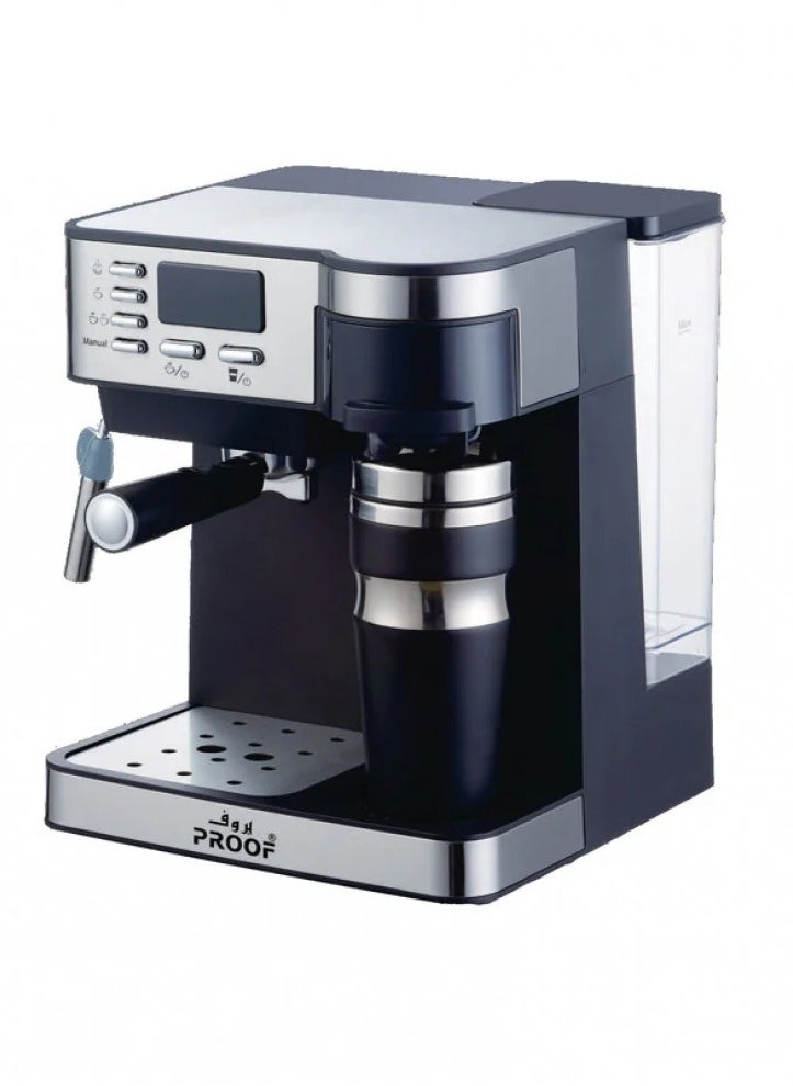 PROOF Cappuccino and Espresso Maker 320ml, 850W, 15 Bar Pressure, LED Display, 1.2L Removable Water Tank - Milk Frother for Latte  - Image 1