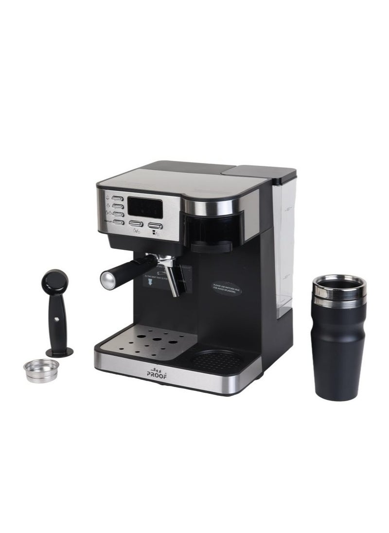 PROOF Cappuccino and Espresso Maker 320ml, 850W, 15 Bar Pressure, LED Display, 1.2L Removable Water Tank - Milk Frother for Latte  - Image 3