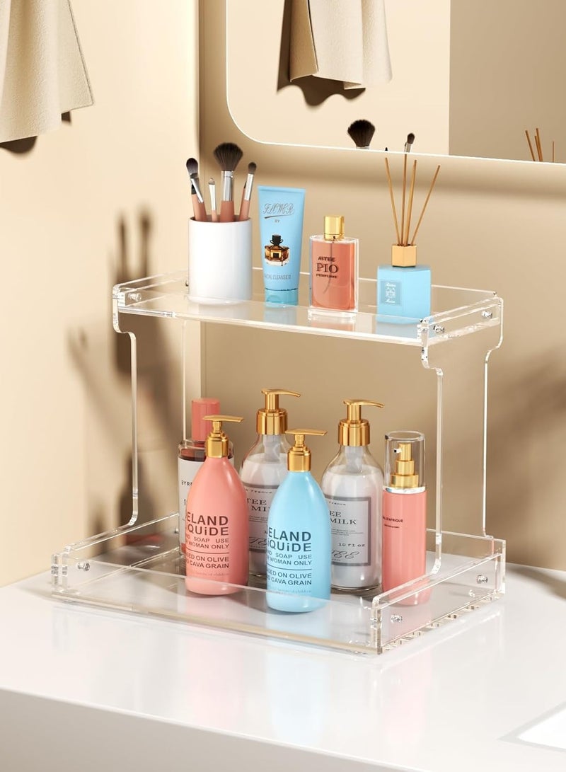 تي بي جي بي منظم حمام بطبقتين، منظم سطح الحمام من الأكريليك، منظم رف حمام شفاف، صينية تجميلية للعناية بالبشرة، تخزين منزلي للحمام والمطبخ وغرفة النوم - Image 4