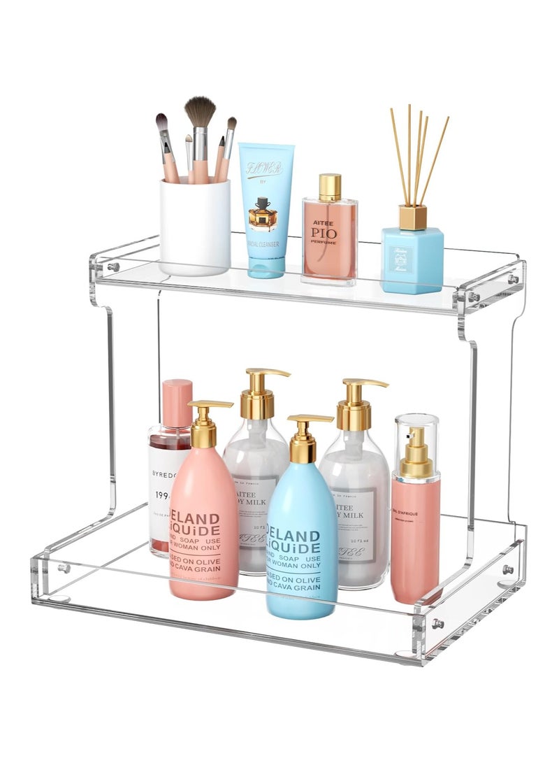 تي بي جي بي منظم حمام بطبقتين، منظم سطح الحمام من الأكريليك، منظم رف حمام شفاف، صينية تجميلية للعناية بالبشرة، تخزين منزلي للحمام والمطبخ وغرفة النوم - Image 1
