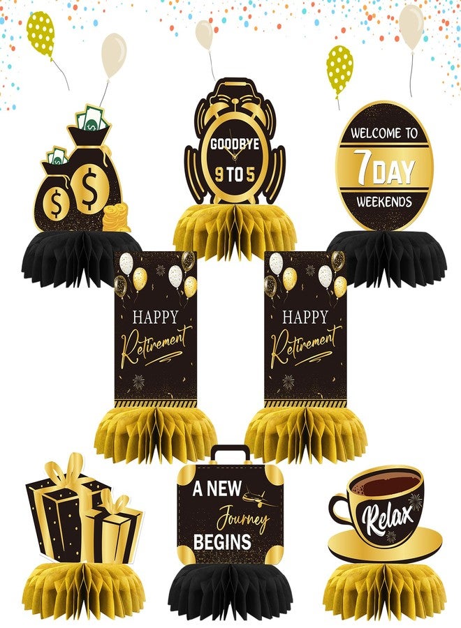 INNORU Happy Retirement Table Poster Centerpieces Set, Retirement Appreciation Gifts Officically Retired Table Decor Centerpieces for Women Men Office Retirement Party Decorations Gold 8PCS - Image 1