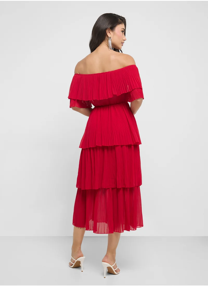 ELLA Off Shoulder Pleated Dress