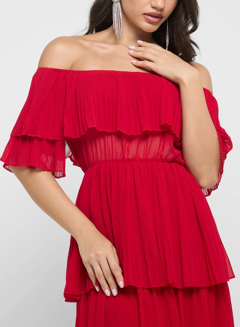 ELLA Off Shoulder Pleated Dress
