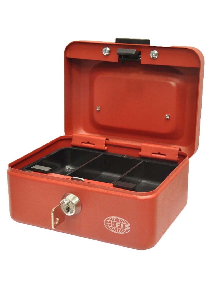 FIS Cash Box Steel with Key Lock 6-Inch, Red Color, 152X115X80 mm - FSCPTS0X31B - Image 1