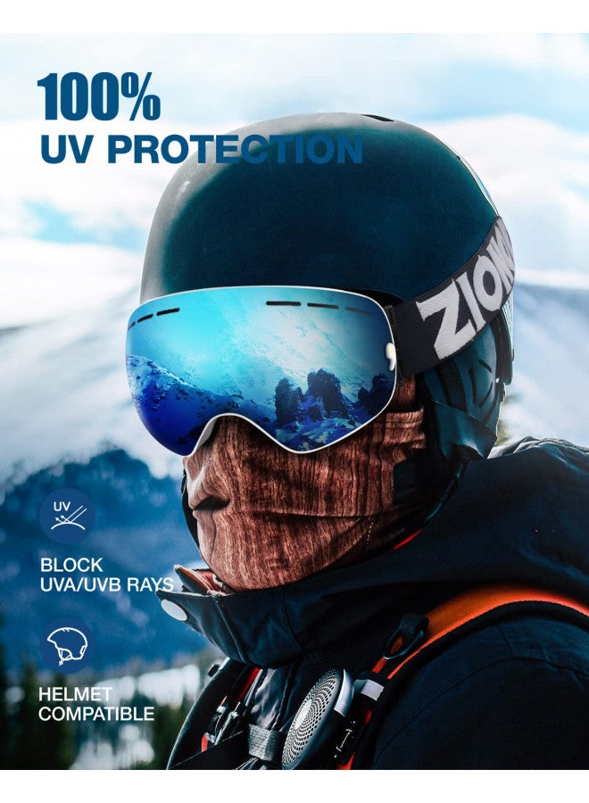 ZIONOR X Ski Snowboard Snow Goggles OTG Design for Men Women Adult with Spherical Detachable Lens UV Protection Anti-fog (VLT 22% White Frame Revo Blue Lens) - Image 3