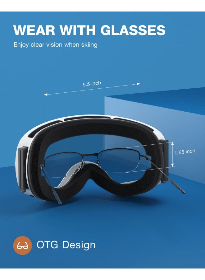 ZIONOR X Ski Snowboard Snow Goggles OTG Design for Men Women Adult with Spherical Detachable Lens UV Protection Anti-fog (VLT 22% White Frame Revo Blue Lens) - Image 4