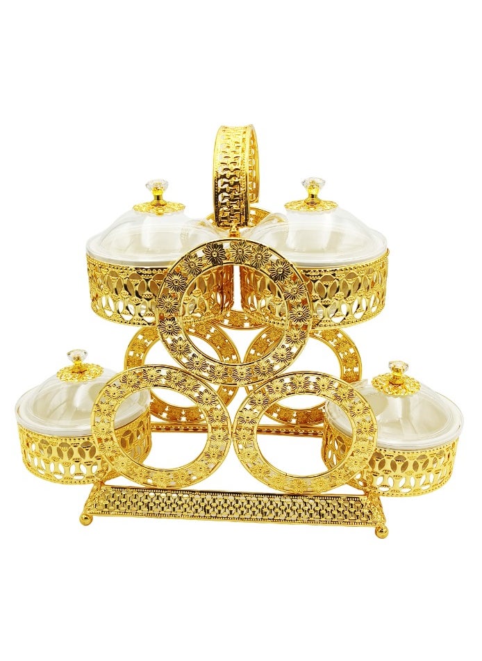 A TO Z Luxurious Golden Ceramic 4 Compartment Tray Set: Traditional Arabic Elegance for Dates & Dry Fruits - Perfect for Personal Use and Elegant Guest Serving  - Image 1