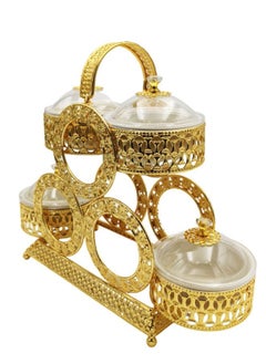 A TO Z Luxurious Golden Ceramic 4 Compartment Tray Set: Traditional Arabic Elegance for Dates & Dry Fruits - Perfect for Personal Use and Elegant Guest Serving  - Image 4