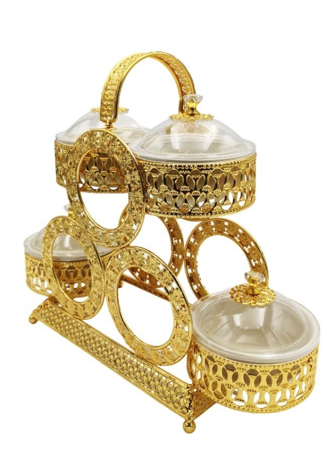 A TO Z Luxurious Golden Ceramic 4 Compartment Tray Set: Traditional Arabic Elegance for Dates & Dry Fruits - Perfect for Personal Use and Elegant Guest Serving  - Image 4