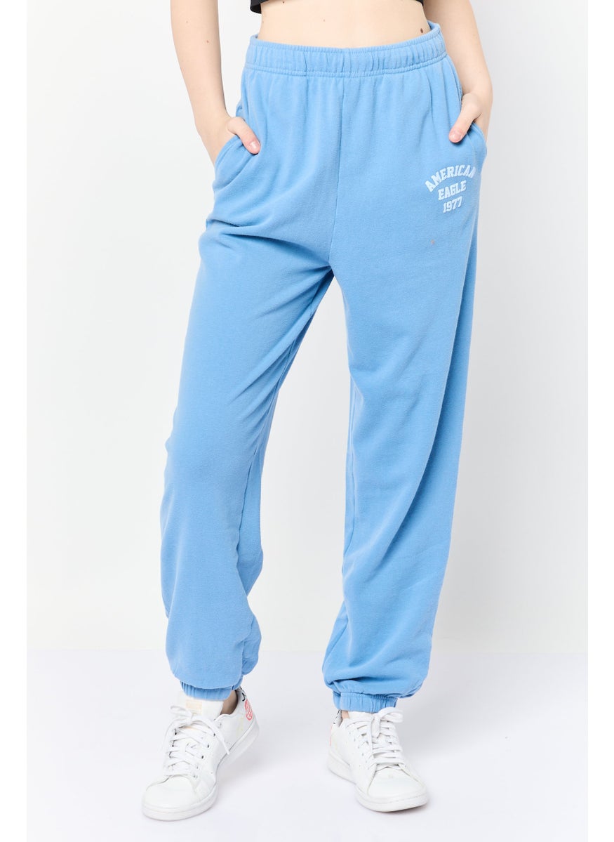 American Eagle - Women Regular Fit Brand Logo Sweatpants, Light Blue - Image 1