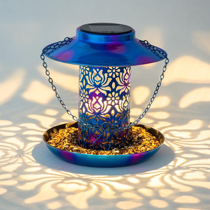 Ottsuls Solar Bird Feeder for Outdoors Hanging Metal Waterproof Outside Wild Bird Feeder Garden Lantern Yard Light Backyard Décor Weather Resistance Gift for Bird Lovers - Image 2