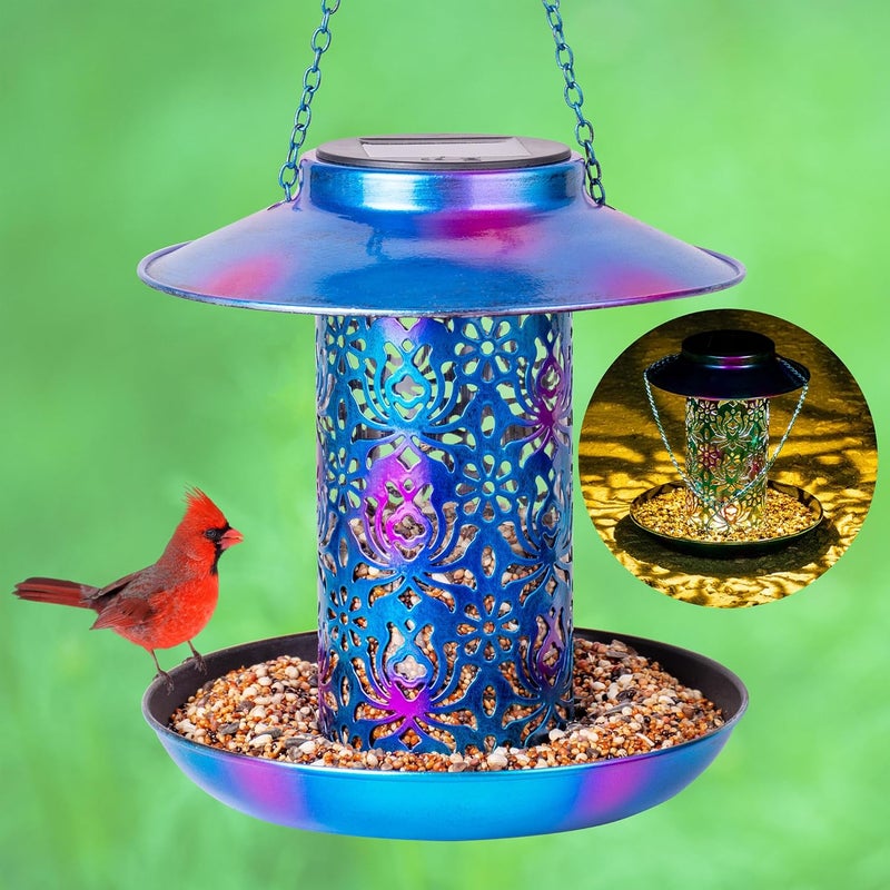 Ottsuls Solar Bird Feeder for Outdoors Hanging Metal Waterproof Outside Wild Bird Feeder Garden Lantern Yard Light Backyard Décor Weather Resistance Gift for Bird Lovers - Image 1