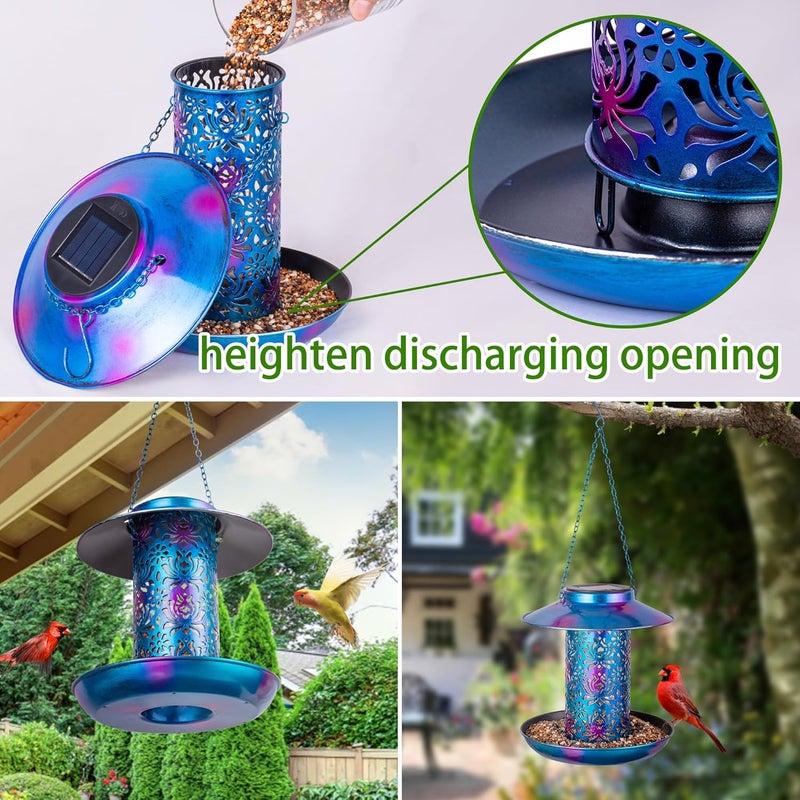 Ottsuls Solar Bird Feeder for Outdoors Hanging Metal Waterproof Outside Wild Bird Feeder Garden Lantern Yard Light Backyard Décor Weather Resistance Gift for Bird Lovers - Image 4