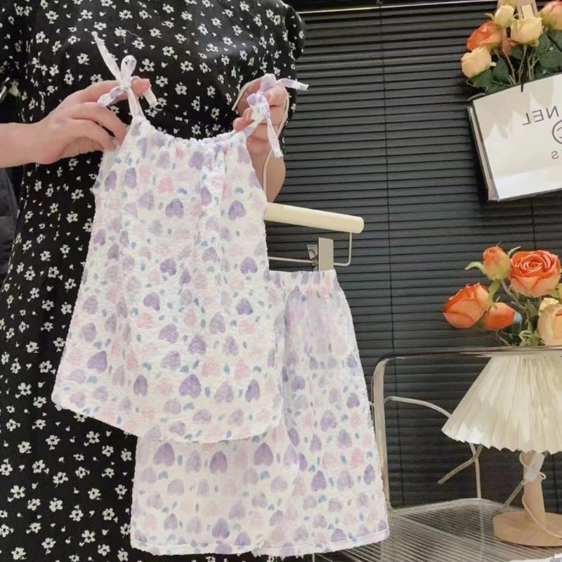 New Summer Oil Painting Style Suspender Suit For Girls, Suspender Culottes Two-Piece Set, Internet Celebrity Baby Girl'S Fashionable Vest Dress - Image 5