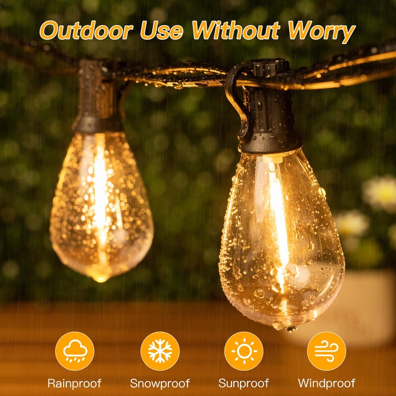 Ollny S11 100FT Outdoor String Lights with Remote, Plug in Waterproof Connectable 3 Modes Dimmable Timers Patio Lights with 48+2 LED Spare Bulbs, Dusk to Dawn Outdoor Light for Outside Bistro Yard - Image 4