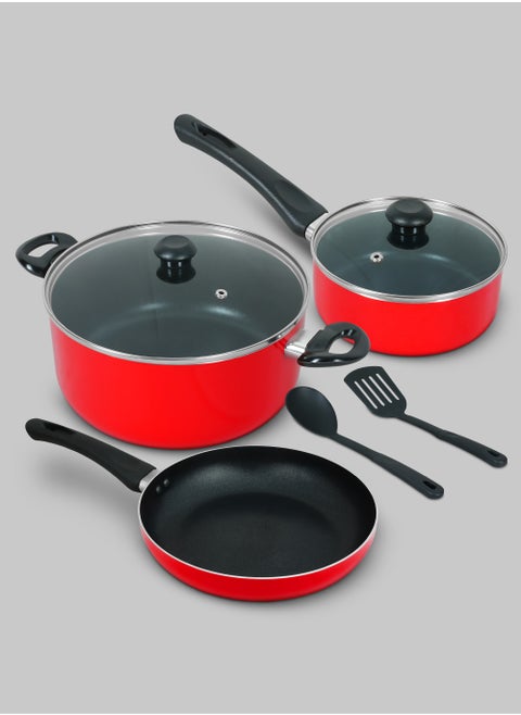 Non Stick Cookware Set 7 Pcs (NCS7R) | 10X Tougher Non-Stick Coating | Quick & Even Heat Distribution | Gas, Ceramic, Hot Plate, Halogen Compatible | Casserole, Sauce Pan, Fry Pan + Nylon Spatula