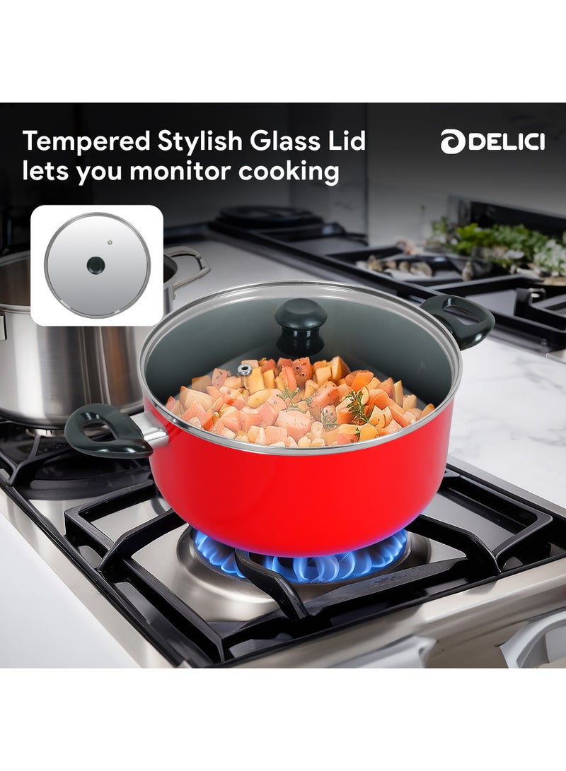 DELICI Non Stick Cookware Set 7 Pcs (NCS7R) | 10X Tougher Non-Stick Coating | Quick & Even Heat Distribution | Gas, Ceramic, Hot Plate, Halogen Compatible | Casserole, Sauce Pan, Fry Pan + Nylon Spatula  - Image 3