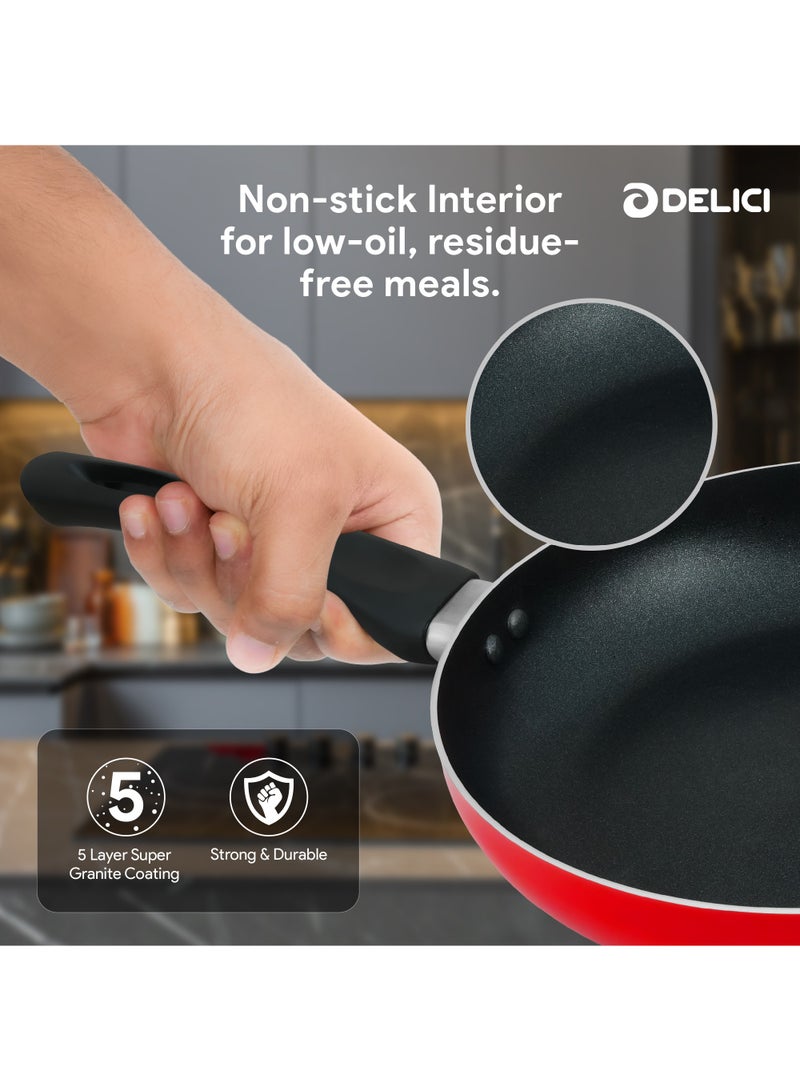 DELICI Non Stick Cookware Set 7 Pcs (NCS7R) | 10X Tougher Non-Stick Coating | Quick & Even Heat Distribution | Gas, Ceramic, Hot Plate, Halogen Compatible | Casserole, Sauce Pan, Fry Pan + Nylon Spatula  - Image 4