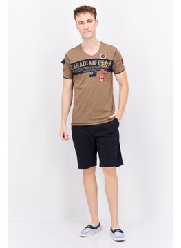 Canadian Peak Men V-Neck Short Sleeve Brand Logo T-Shirt, Taupe  - Image 2