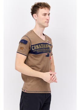 Canadian Peak Men V-Neck Short Sleeve Brand Logo T-Shirt, Taupe  - Image 3