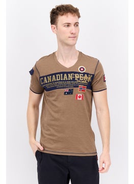 Canadian Peak Men V-Neck Short Sleeve Brand Logo T-Shirt, Taupe  - Image 1