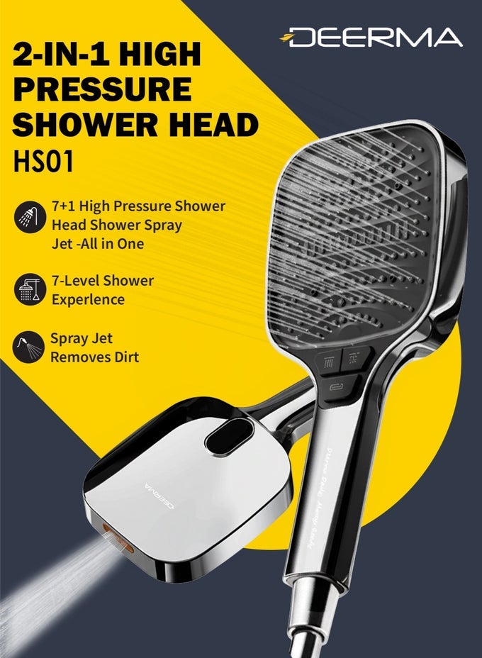 HS01 HIGH-PRESSURE FILTERED SHOWER HEAD WITH TURBO-BOOST | 7 MODES & POWERFUL SPRAY GUN FOR EASY CLEANING