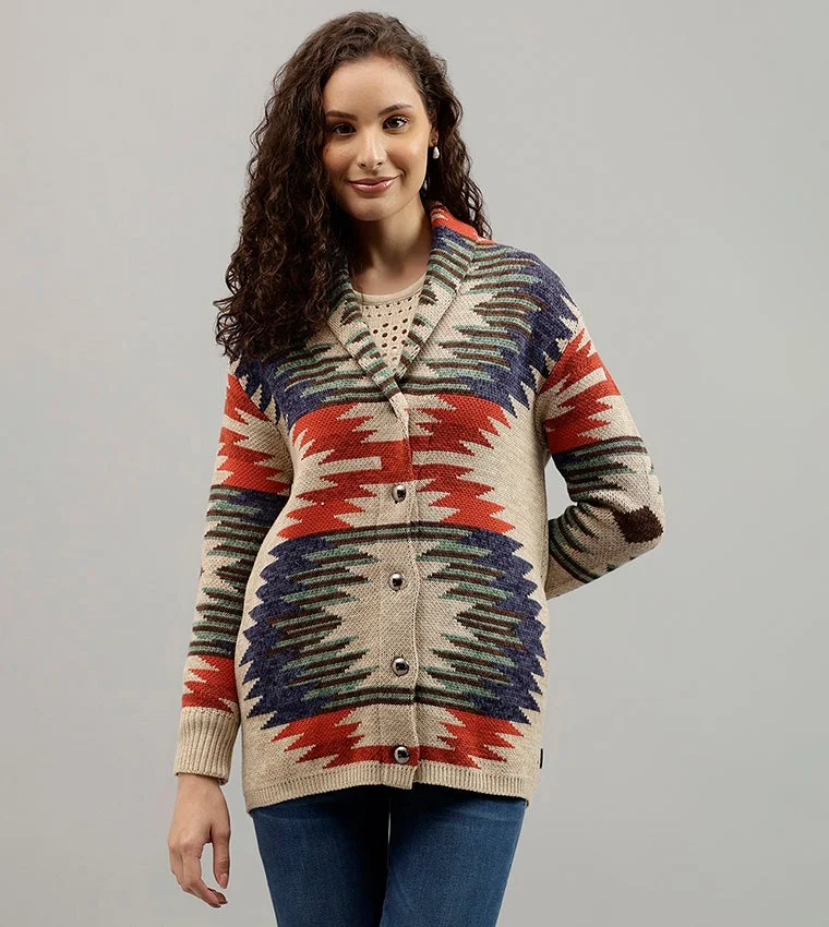 Beverly Hills Polo Club Patterned Shawl Collar Cardigan