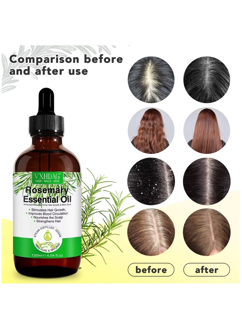 120ml Rosemary Essential Oil  for Hair Growth Pure Organic Rosemary Oil for Dry Damaged Hair and Growth Hair Scalp Oil  Pure and Natural Premium Quality Oil Hair Loss Treatment Oil for Men and Women