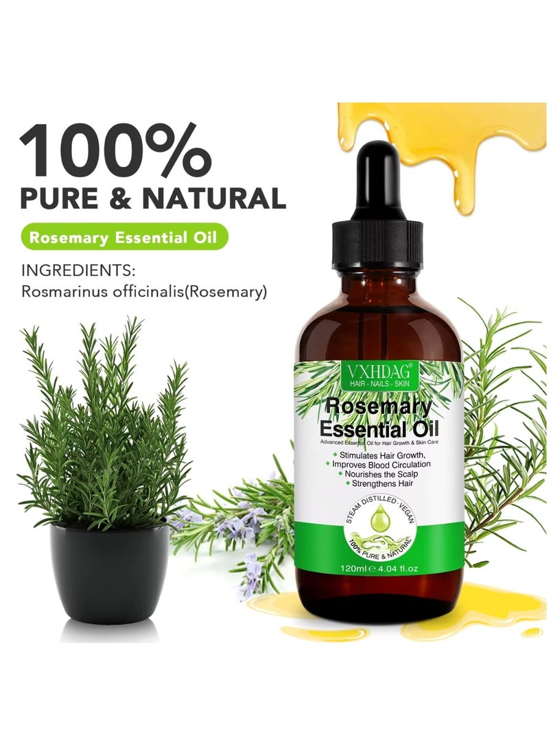 120ml Rosemary Essential Oil  for Hair Growth Pure Organic Rosemary Oil for Dry Damaged Hair and Growth Hair Scalp Oil  Pure and Natural Premium Quality Oil Hair Loss Treatment Oil for Men and Women