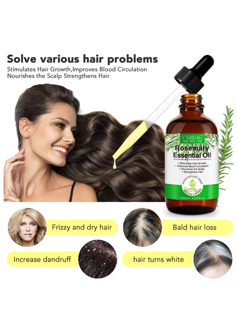 120ml Rosemary Essential Oil  for Hair Growth Pure Organic Rosemary Oil for Dry Damaged Hair and Growth Hair Scalp Oil  Pure and Natural Premium Quality Oil Hair Loss Treatment Oil for Men and Women